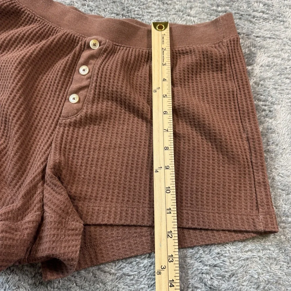 Old Navy Waffle-Knit Pajama Shorts Small Brown Henley Button Front